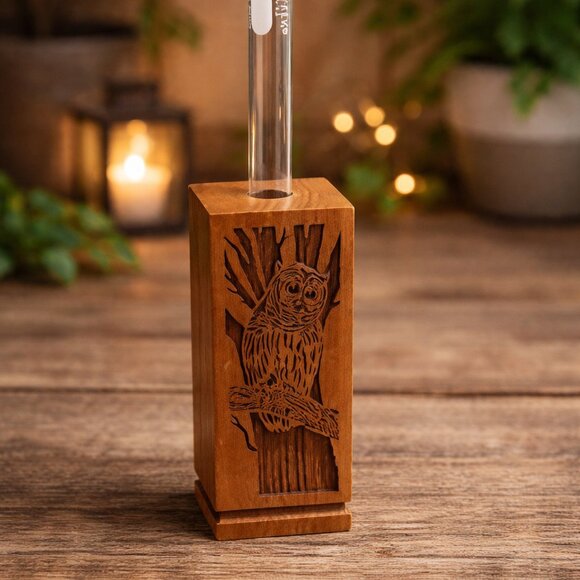 Vintage Other - Vintage Solid American Walnut Owl Bud Vase Wood Decor